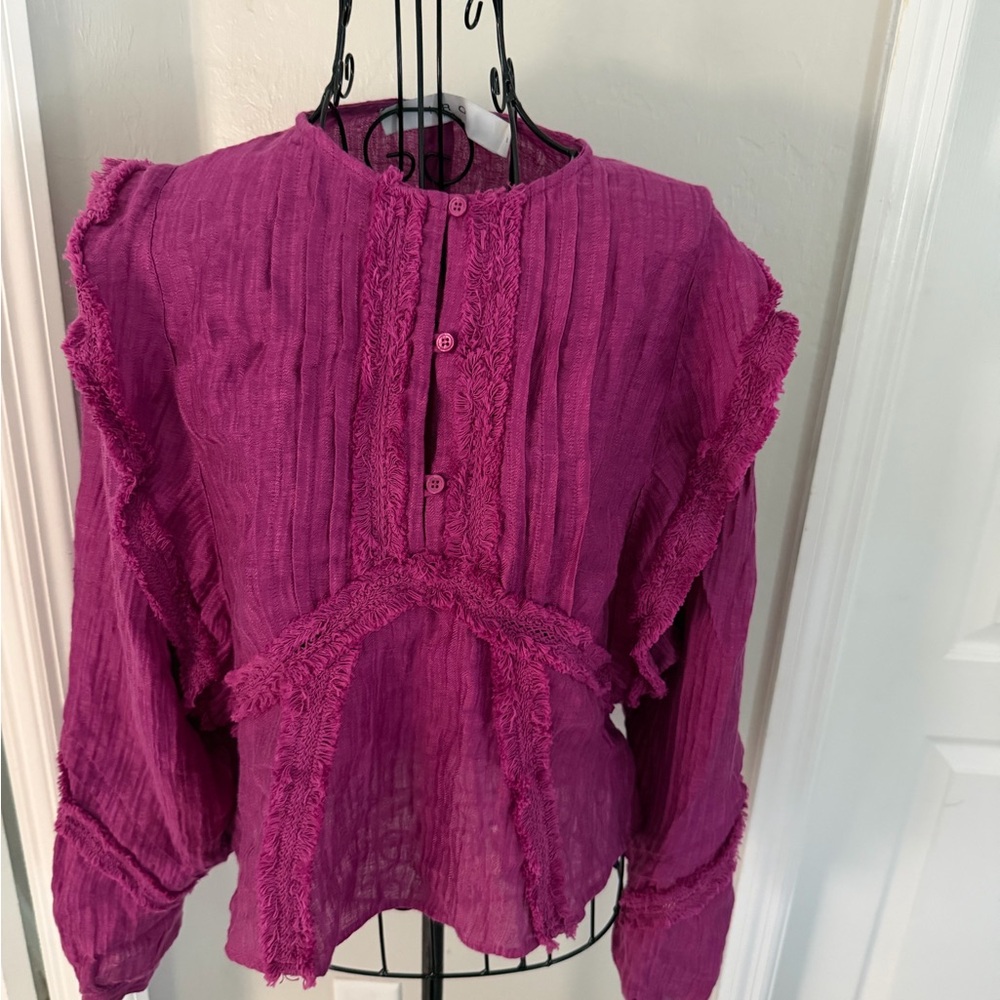 Women’s Textured Ruffle Blouse - Magenta